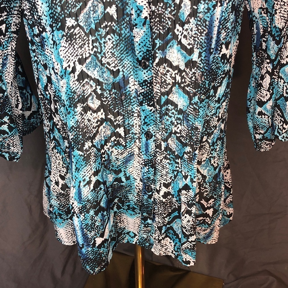 Vintage 90’s Fashion Bug Blue and Black Blouse Size Large - Picture 11 of 15